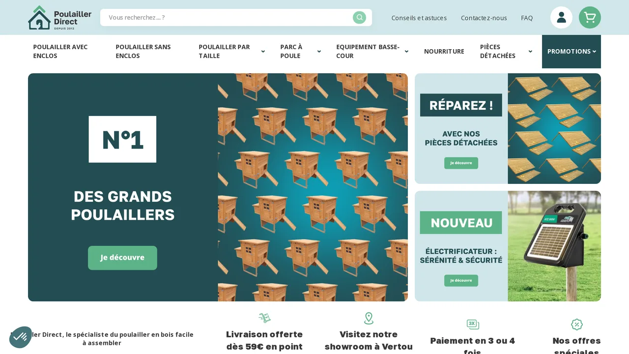 Page d’accueil du site de Poulailler Direct