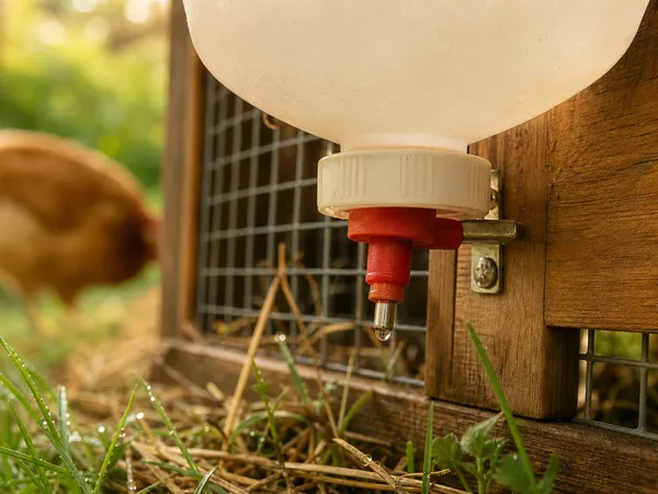 Détail de la valve qui régule le niveau d'eau de l'abreuvoir
