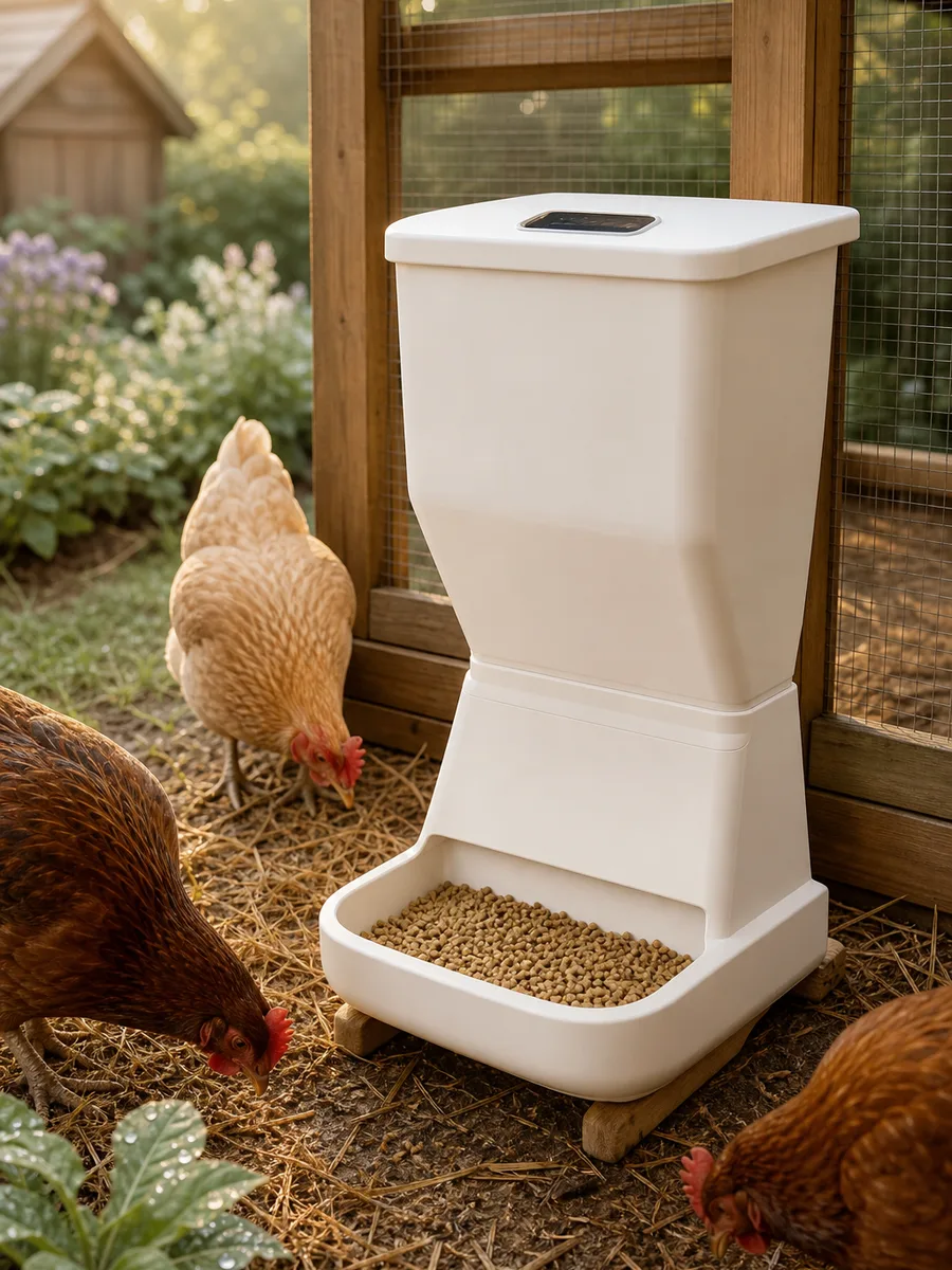 Distributeur de nourriture automatique pour poules avec minuterie électronique